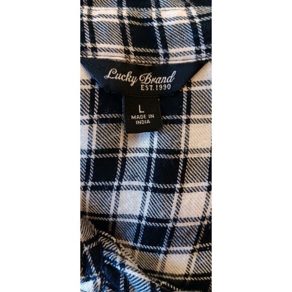 Lucky Brand Women's Black/Ivory Boyfriend Bungalow Checkered Button-Up Shirt, Lg - Picture 6 of 6